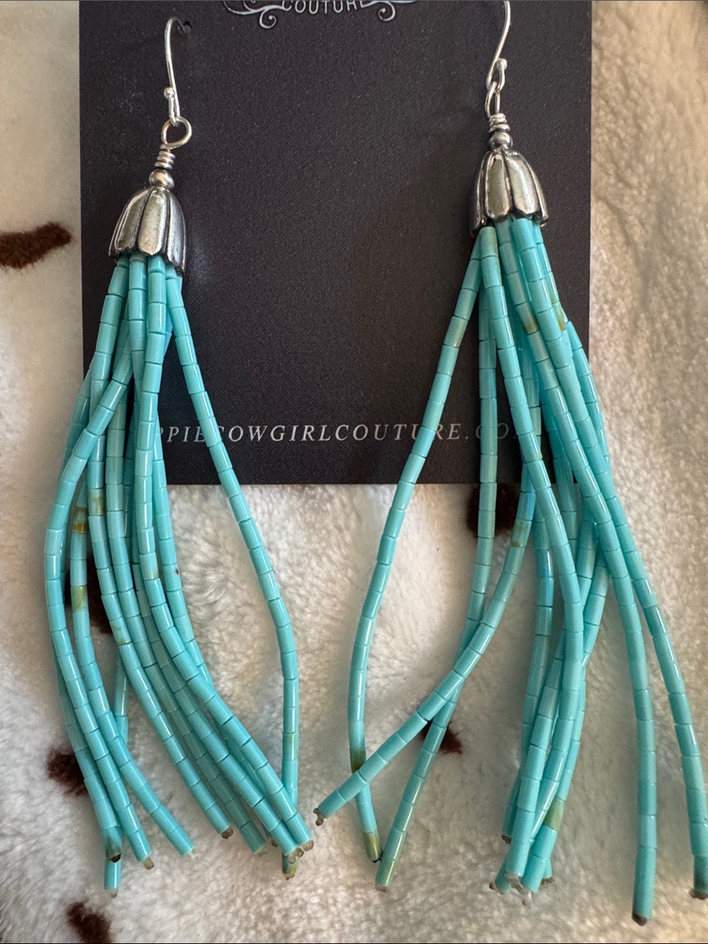 Turquoise Seed Bead Tassel Earrings by